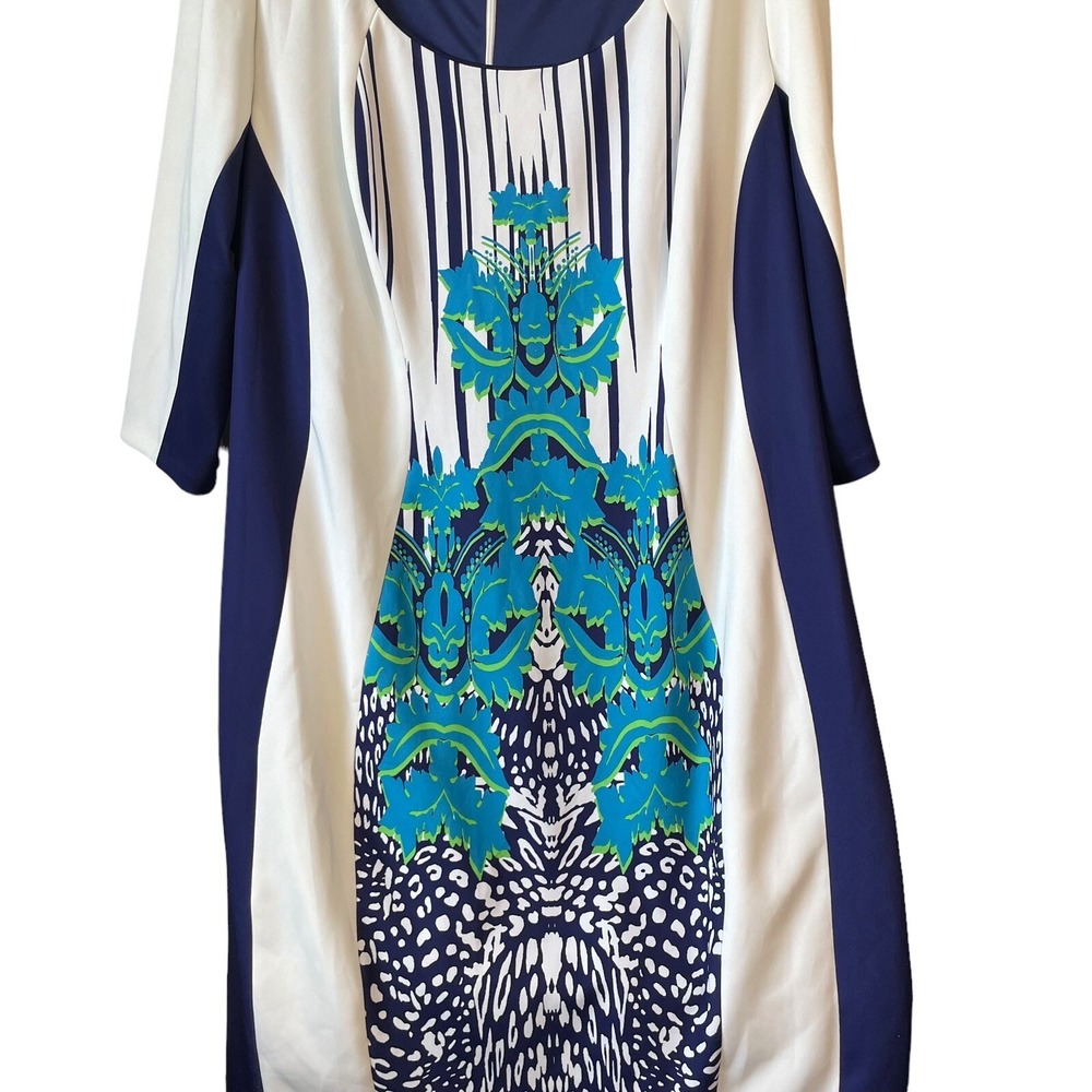 Sangria Women 22W Blue Abstract Print Sheath Dress 3/4 Sleeve Stretch Plus - Picture 5 of 11